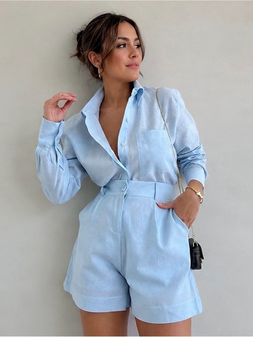 Commense Long Sleeve Loose Shorts Set